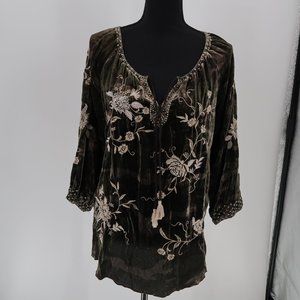 JOHNNY WAS Millie Velvet Peasant Blouse - Size Medium